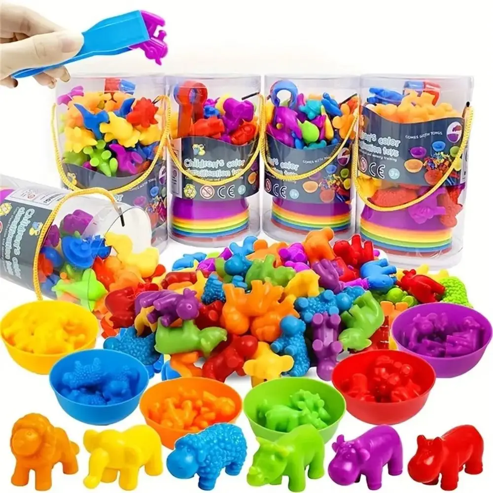 Soft Rubber Rainbow Counting Multiple Colors Bear & Dinosaur Shapes Animal Traffic Car Matching Game Early Education