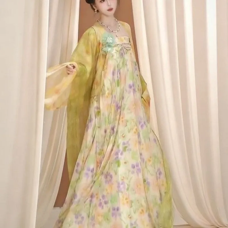2026 Little Tang style Hanfu women's chest-length skirt antique floral dress spring and summer new