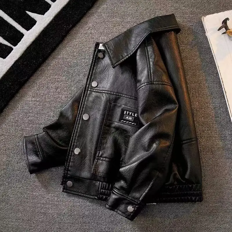 Children's Spring and Autumn Jacket 2025 New Leather Jacket Middle and Large Boys' Work Jacket Boys' Windproof Top