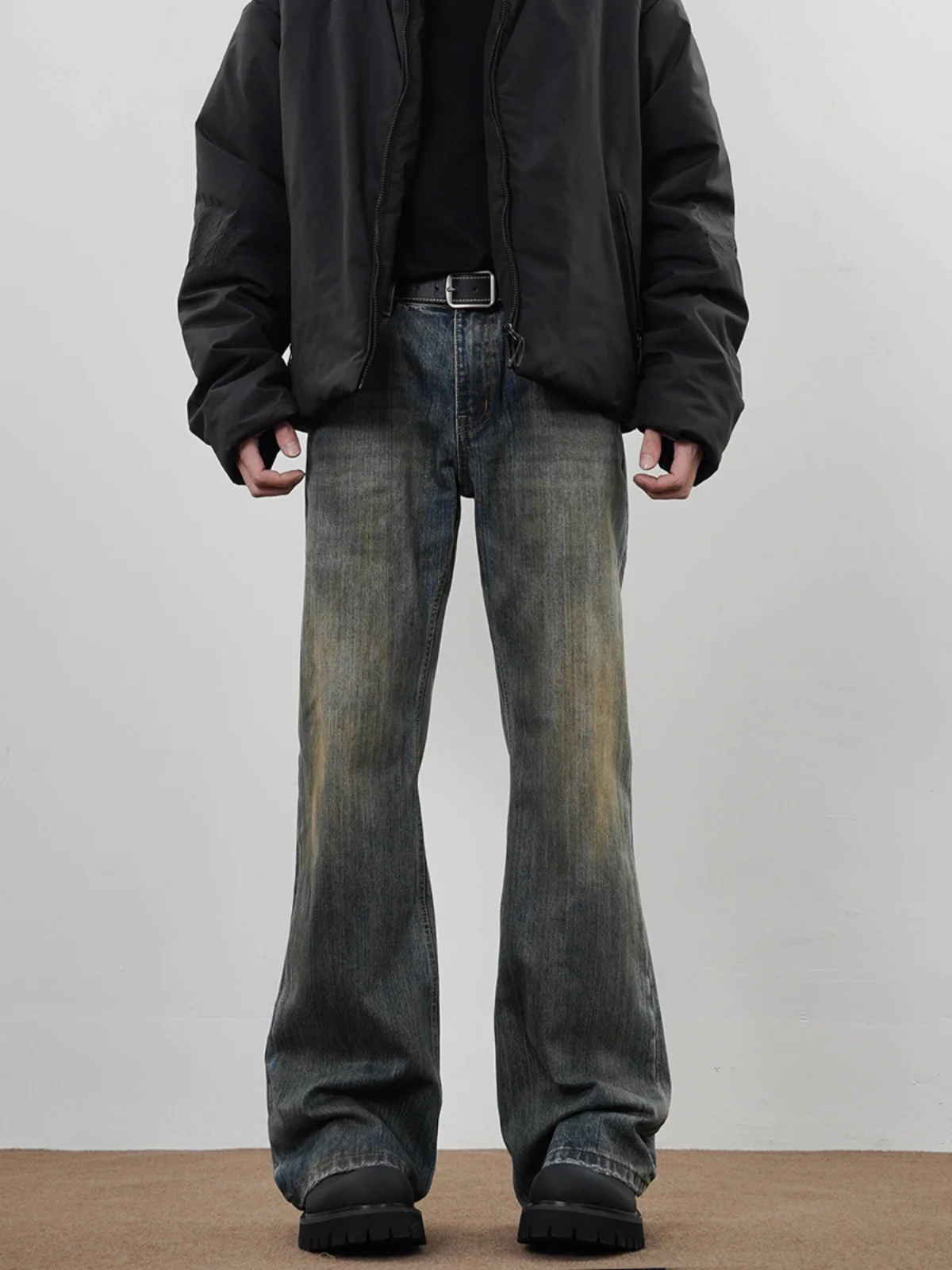 

Cleanfit American Sle Denim Jeans Men Women Spring Autumn Vintage Waed Mud Dye Slim Micro Flared Pants Bamboo Texture