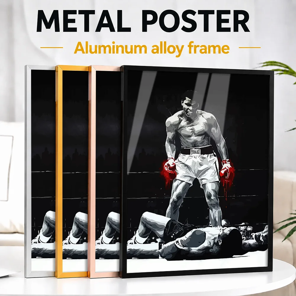 Muhammad Ali K.O Metal Poster With Aluminum Alloy Frame Customized Photographic Wall Art For Training Studio, Boxing Fan Gift