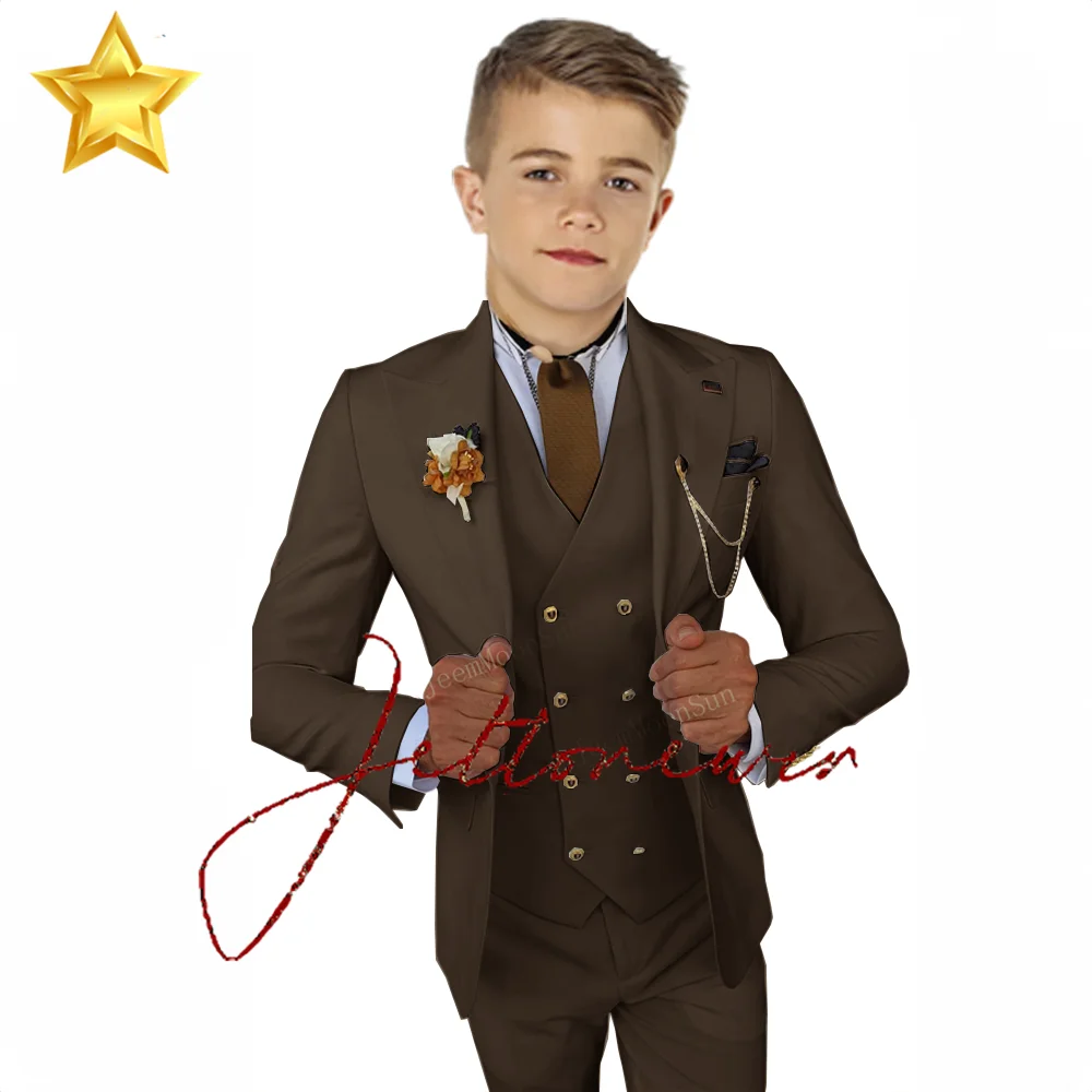 3 Pieces New White Boy Suit 2022 Peak Lapel Slim Fit Casual Tuxedos Kids Tailor Made 2-16 Years Old Clothes (Blazer+Pants+Vest)