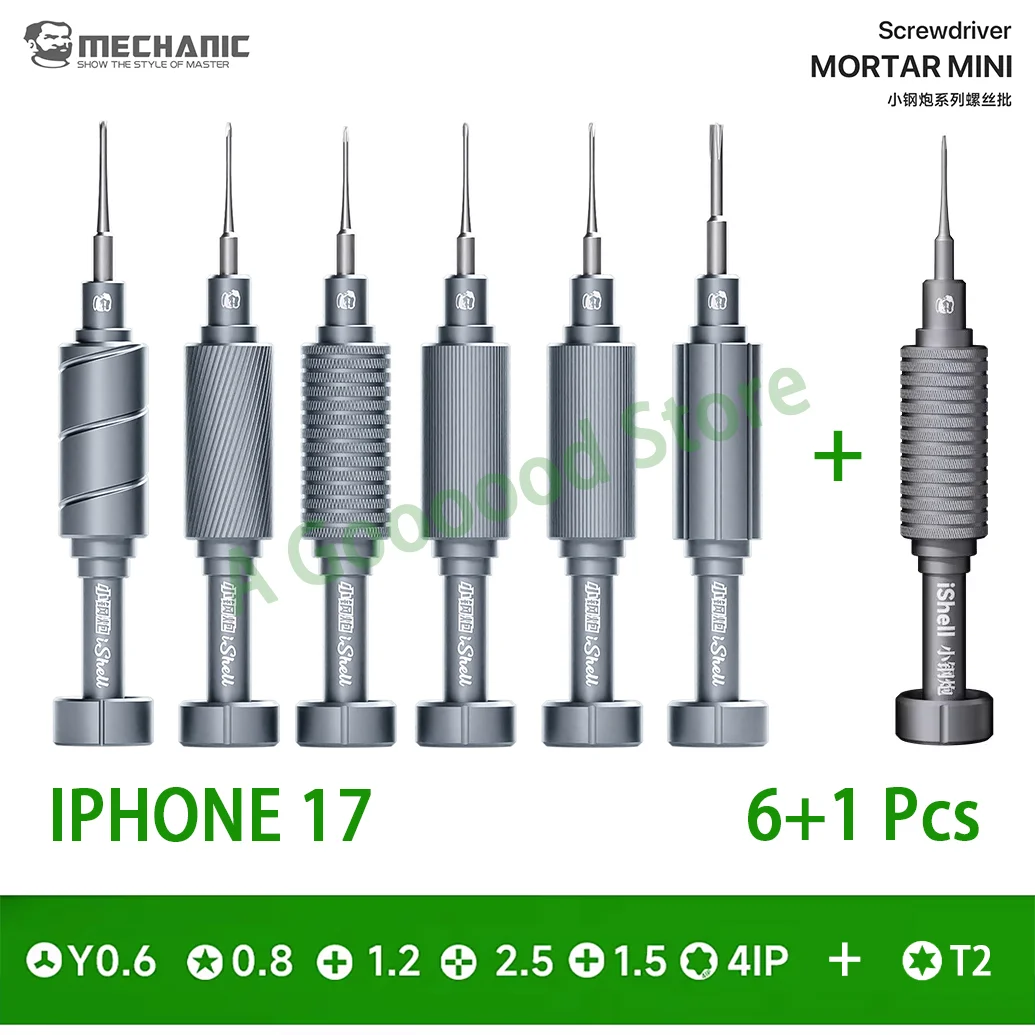 

Набор прецизионных отверток MECHANIC 6+1 шт. IShell IPhone 17 Small Steel Cannon для ремонта мобильных телефонов, инструмент для снятия винтов