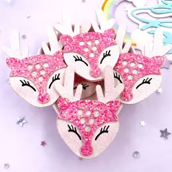 10pcs Felt Fabric Colorful Glitter Bepowder Cartoon Pink Deer Patch Applique Sewing DIY Hair Bow Craft Supplie Christmas Decor