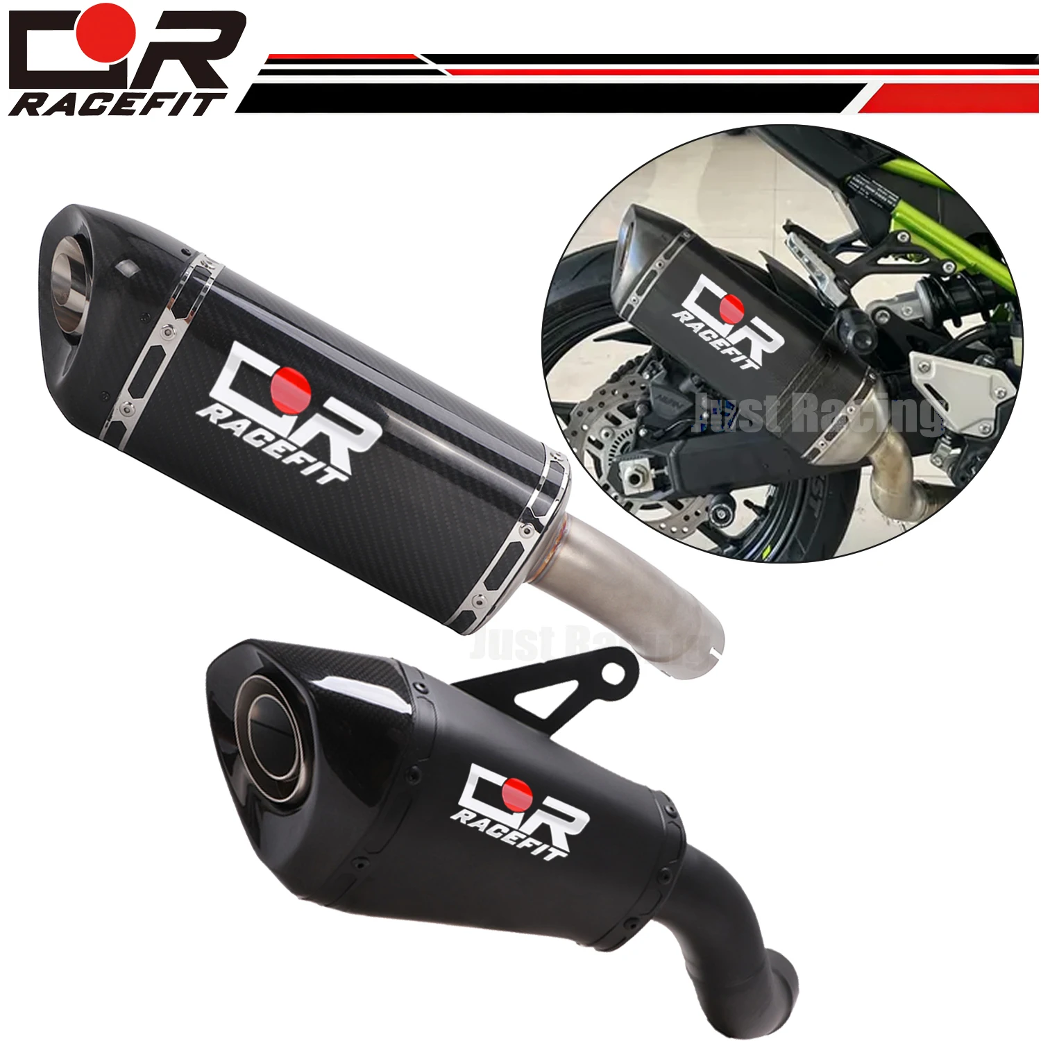 For Kawasaki Z900 Ninja 900 Stainless Motorcycle Exhaust Carbon Fiber Muffler Mid Link Pipe Slip On