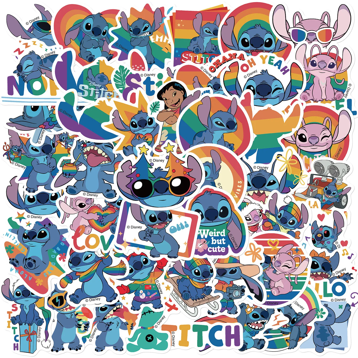 50PCS Cute Disney Rainbow Stitch Sticker Decoration Laptop Suitcase Graffiti Skateboard Fridge Cartoon Scrapbook Toy Sticker