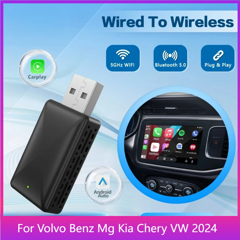 Wireless Carplay Adapter Android Auto 2in 1 Smart Dongle 2024 5G WIFI For iphone Android Phone For Volvo Benz Mg Kia Chery VW