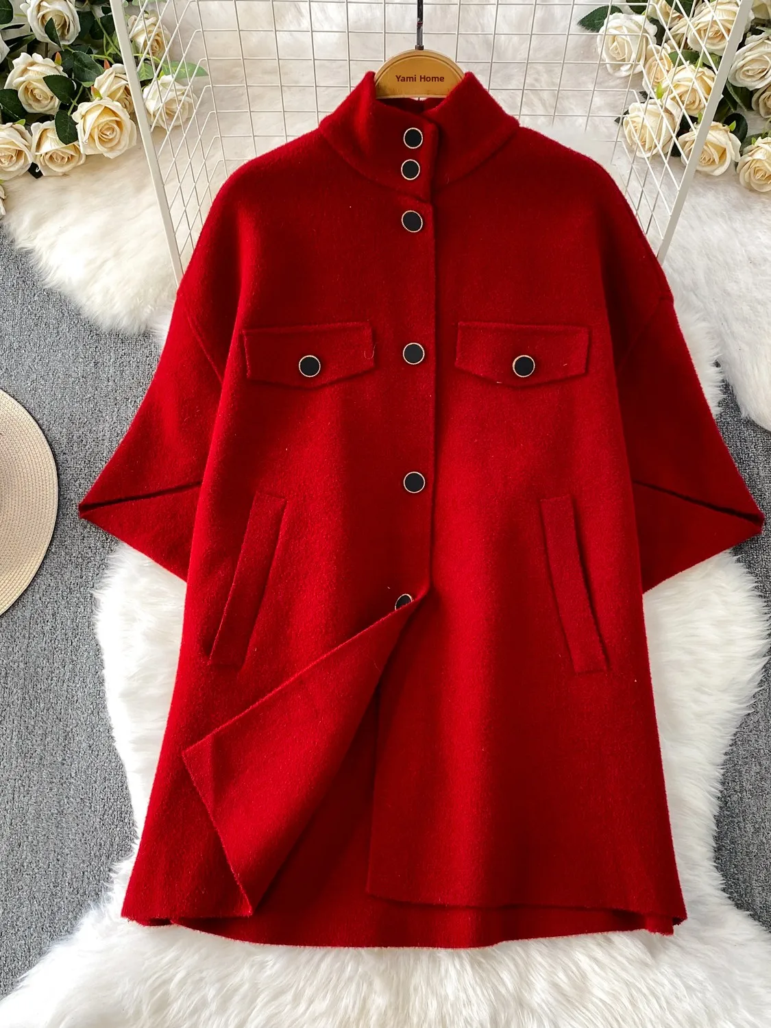 

Briti Sle Single-Button Stand Collar Five-Sve Women's Coat 2026 Autumn Winter High-End Feeling Mid-Length Woolen Coat