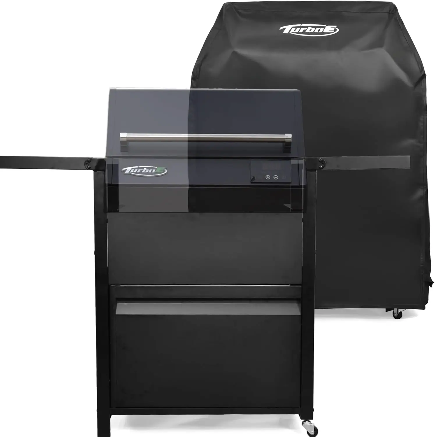 Turbo E Exclusive Grill Cart With Wheels - Spacious Side Shelves, Integrated Storage & Sleek Black Finish To Match Turbo E