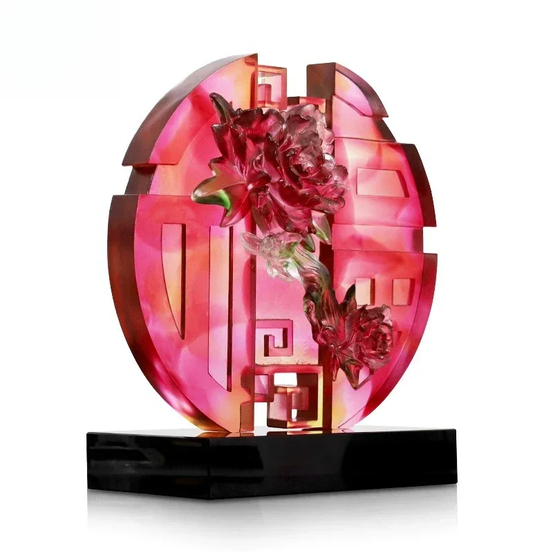 

Glazed peony handicraft ornament, living room entrance Chinese decoration, housewarming gift