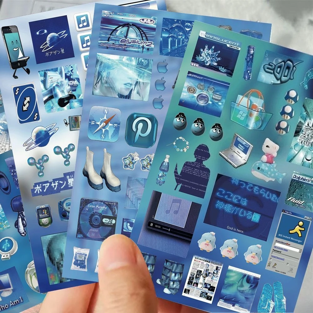 8 sheet Retro Electronic Frutiger Aero Y2K Webcore Dreamcore Waterproof Die-cut Sticker DIY Phone Case Scrapbooking Collages
