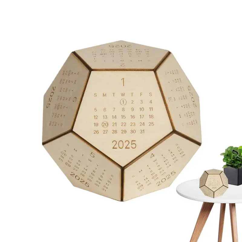 2025 Multi sided Calendar Creative Twelve sided Cube Dice Building Blocks Calendar Wooden Desk Calendar Crafts