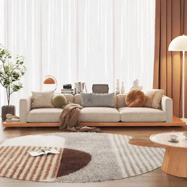 Japanese Style Sofa Living Room Modern Simple Design Hotel Latex Corner Cotton Linen Art Sofa Log Style