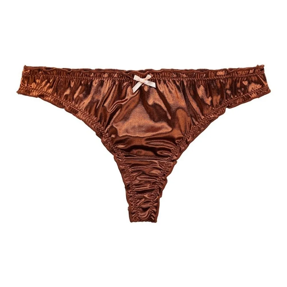 French Style Sweet Ruffle Women's Panties Lingerie Seamless Satin Silk Briefs Luxury Low Waist Ice Silk Panties Casual
