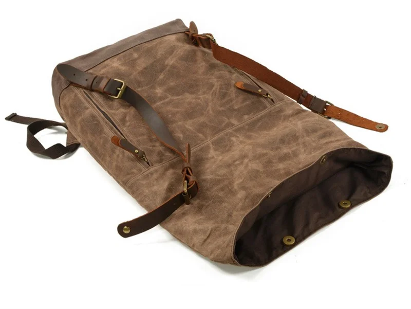 Nesitu Black Grey Coffee A4 14 15.6'' Laptop Waxed Canvas Genuine Leather Men Women Backpack Hiking Travel Bag Duffel M6505