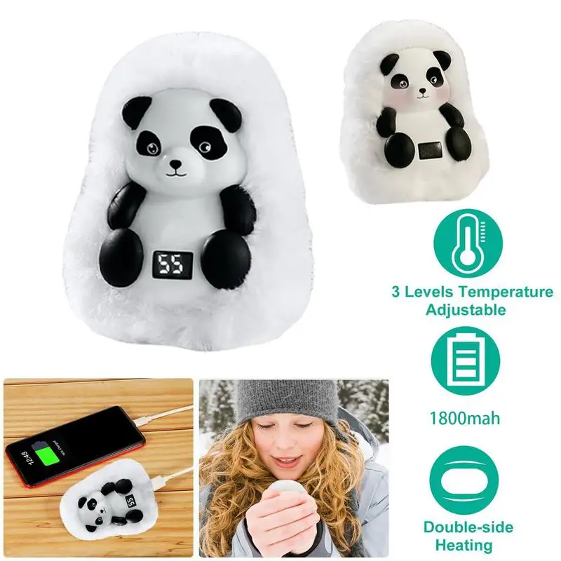 Cute Panda Pocket Hand Warmers USB Rechargeable Plush Hand Warmth Bag With Temperature Adjustable For Friends Family