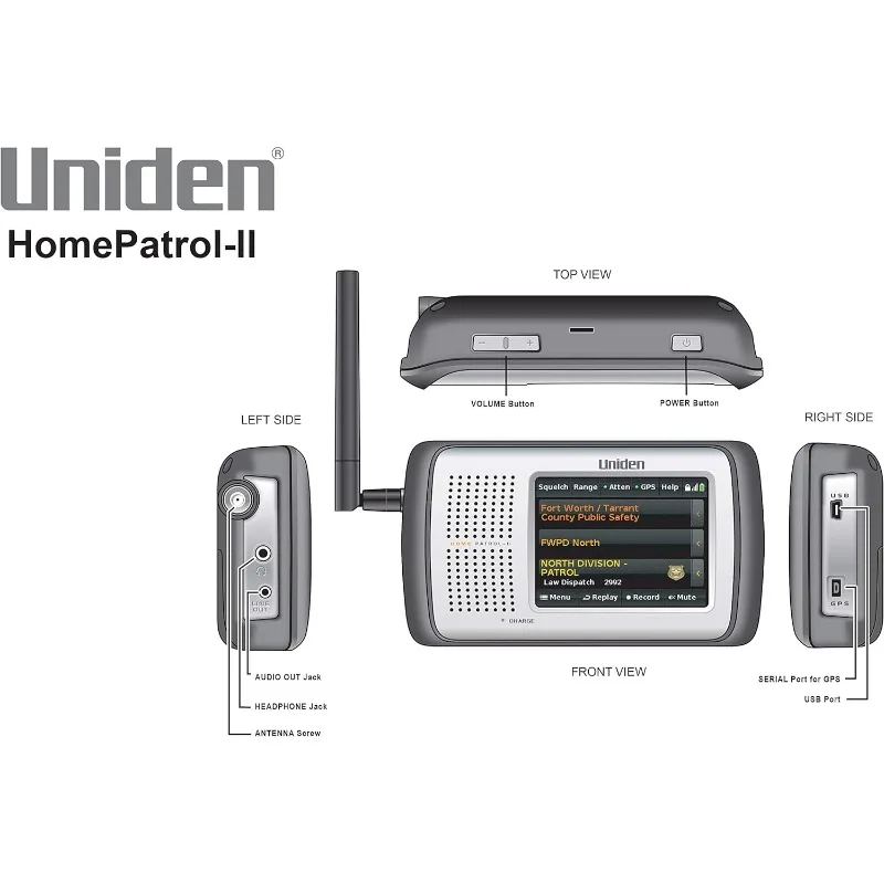 Uniden HomePatrol-2 컬러 터치스크린 스캐너, 트렁크 트래커 V, S, A, M, E, APCO P25, 비상 경보, 미국 및 캐나다 커버