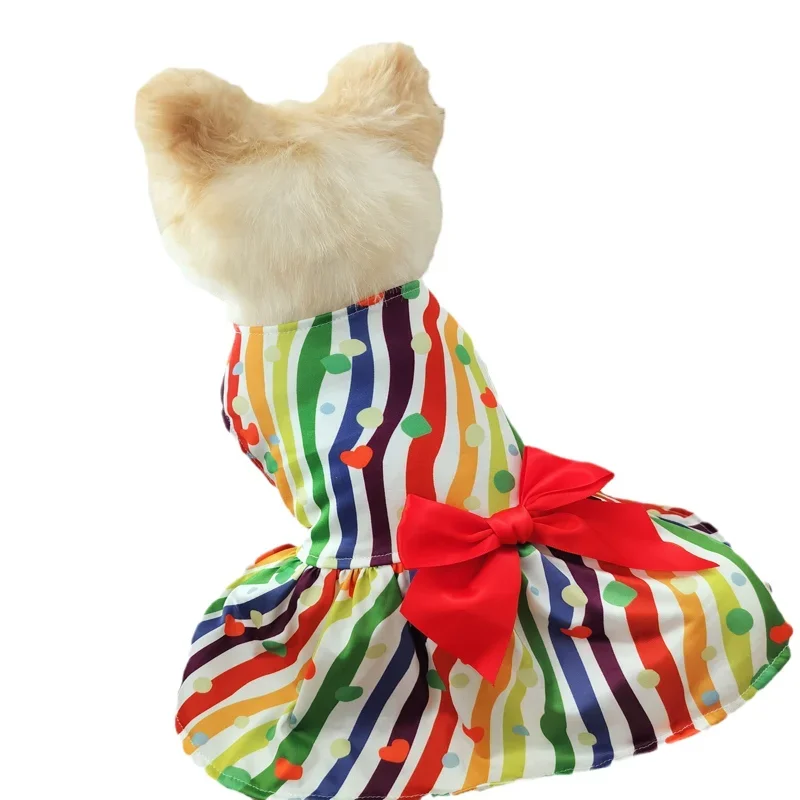 

Dress for Dogs Clothes Cat Dog Pet Clothing Colorful Small Rainbow Dot Print Bowknot Skirt Spring Summer Yorkshire Accessories