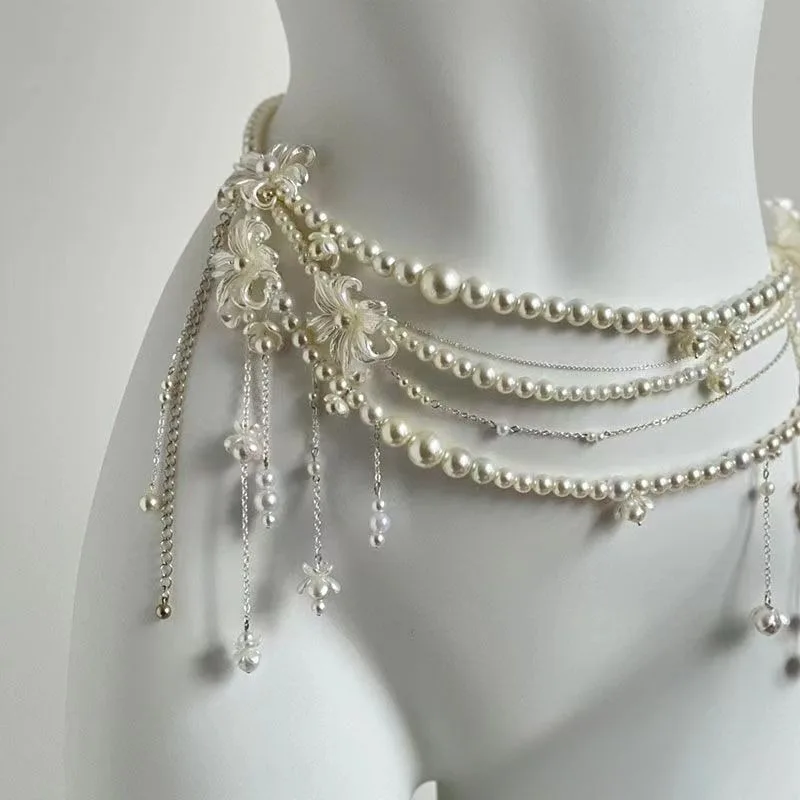 Fashion Multilayer Pearl Waist Chain for Women's Elegant Character Playing Body Accessories Sexy Party Jewelry Gift