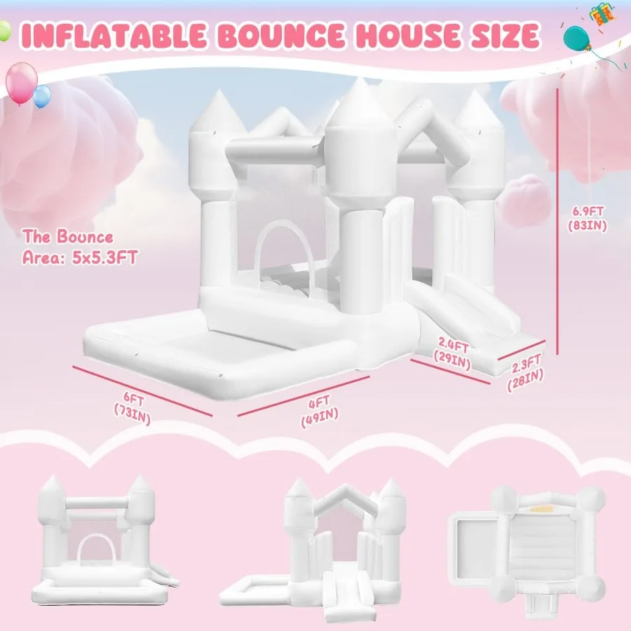 Casa de rebote inflable para casa de rebote blanca con tobogán, castillo inflable para saltar, para fiesta de cumpleaños, boda, patio trasero, exterior interior