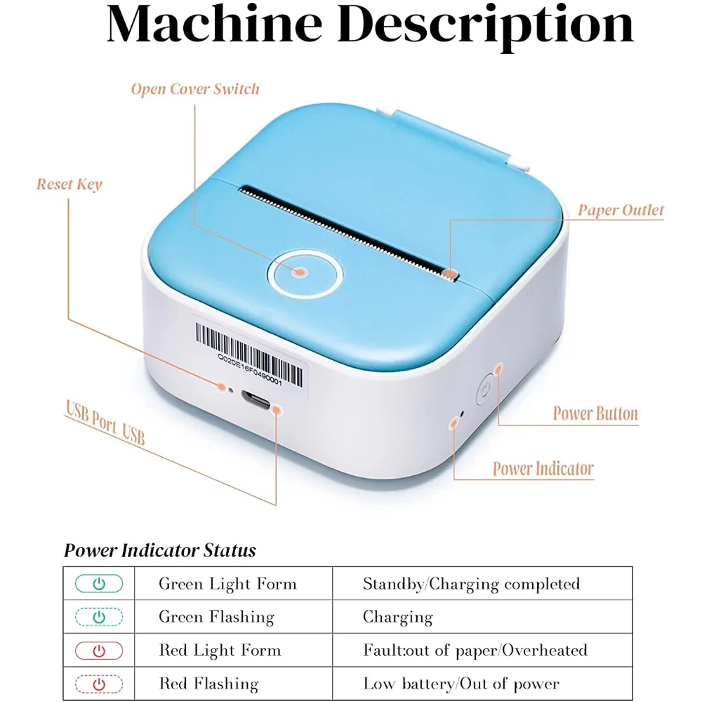 T02 USB Charging Mini Small Handheld Portable Inkless Wireless Bluetooth Thermal Pocket Photo Printer for 53 Mm Sticker Paper