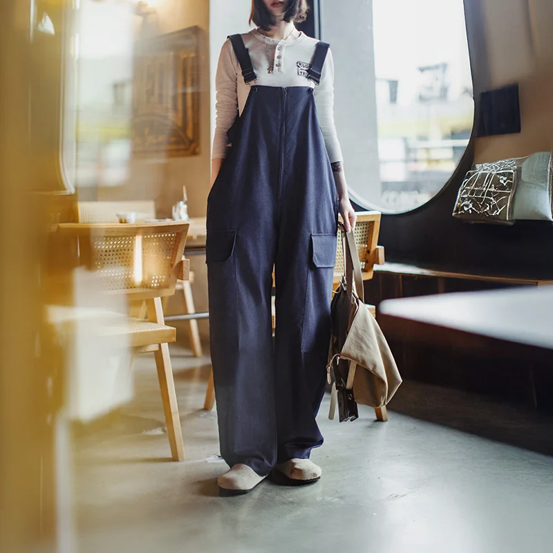 

Maden Workwear Style Women's Cargo Wide Leg Overalls with Adjustable Straps Casual Jumpsuit with Pockets Loose Fit for Autumn