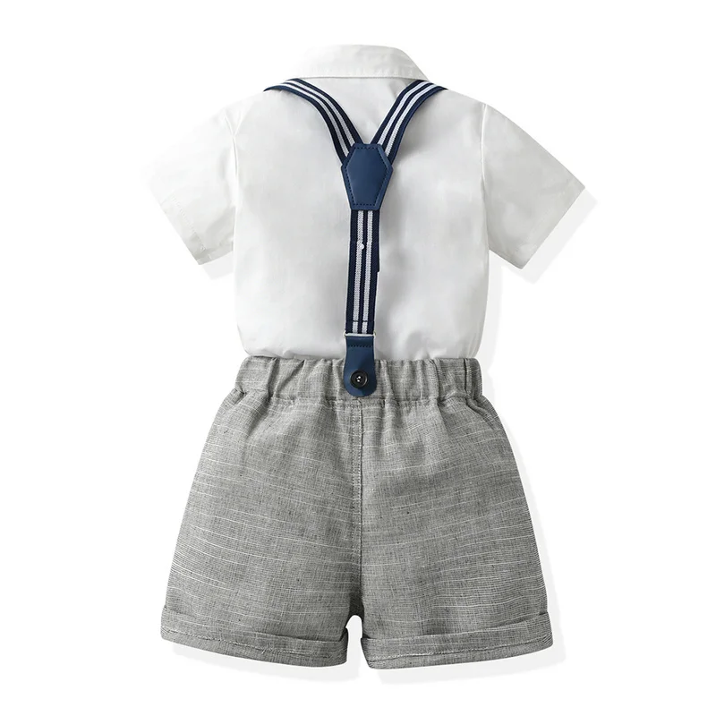 Top and Top-Ensemble de vêtements de gentleman pour enfants, chemises à nœud papillon à manches courtes et shorts à bretelles, olympiques pour