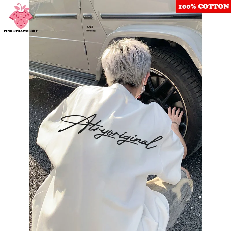 American Street Letter Print T-shirt Men Women Summer 2025 New 100% Cotton Short sleeves Loose Tee Y2k Tops Youth men clothing