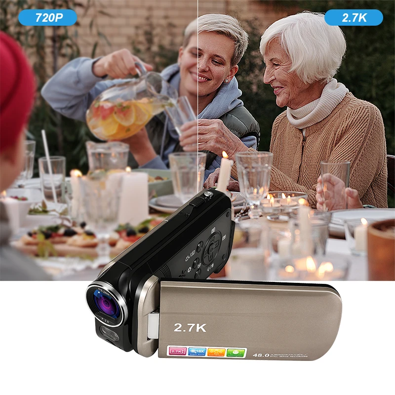 2.7K digital Video camera with 48MP photos, 18X digital zoom, 3-inch rotatable display, handheld portable DV