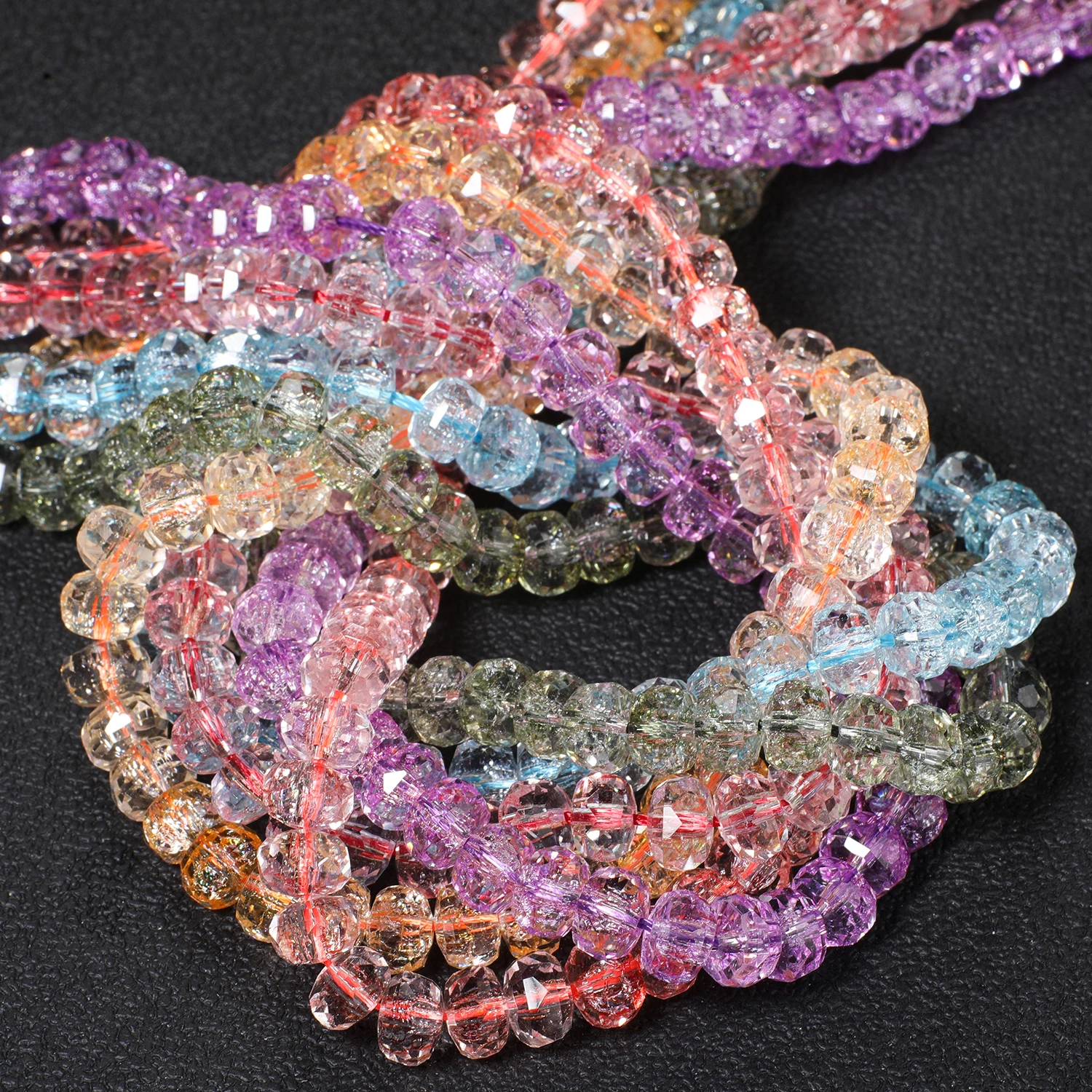 8x5mm Halbplattierte Mehrfarbige Facettierte Rad-Kristallquarz-Perlen AB-Farbe Transparente Glasperlen für DIY-Armband und Halskette – Detail 8
