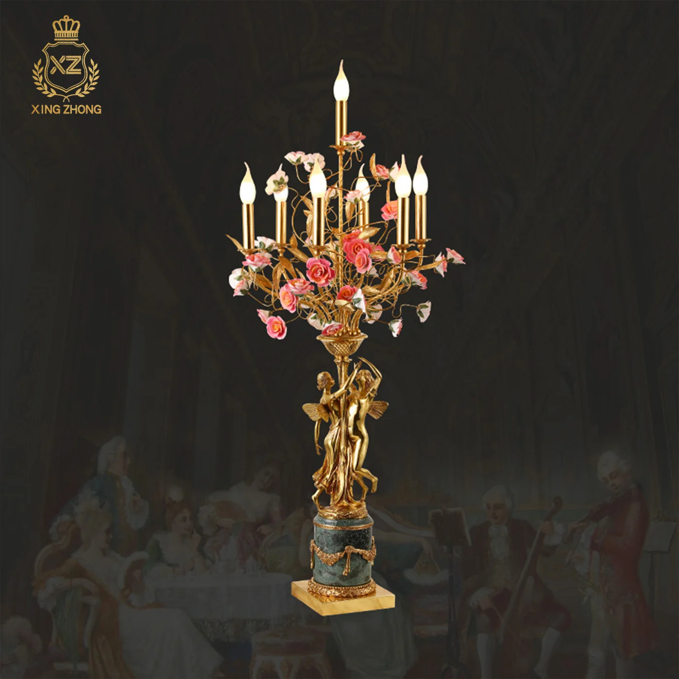French Baroque Aesthetic Art Ceramic Flower Decorative Villa Banquet Hall Copper Table Lamp Living Room Bedroom Table Light