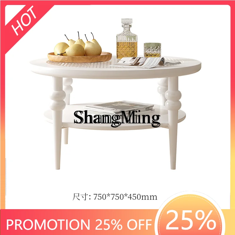 

ZYY exquisite premium retro round coffee table premium solid wood oval small apartment modern simple tea table