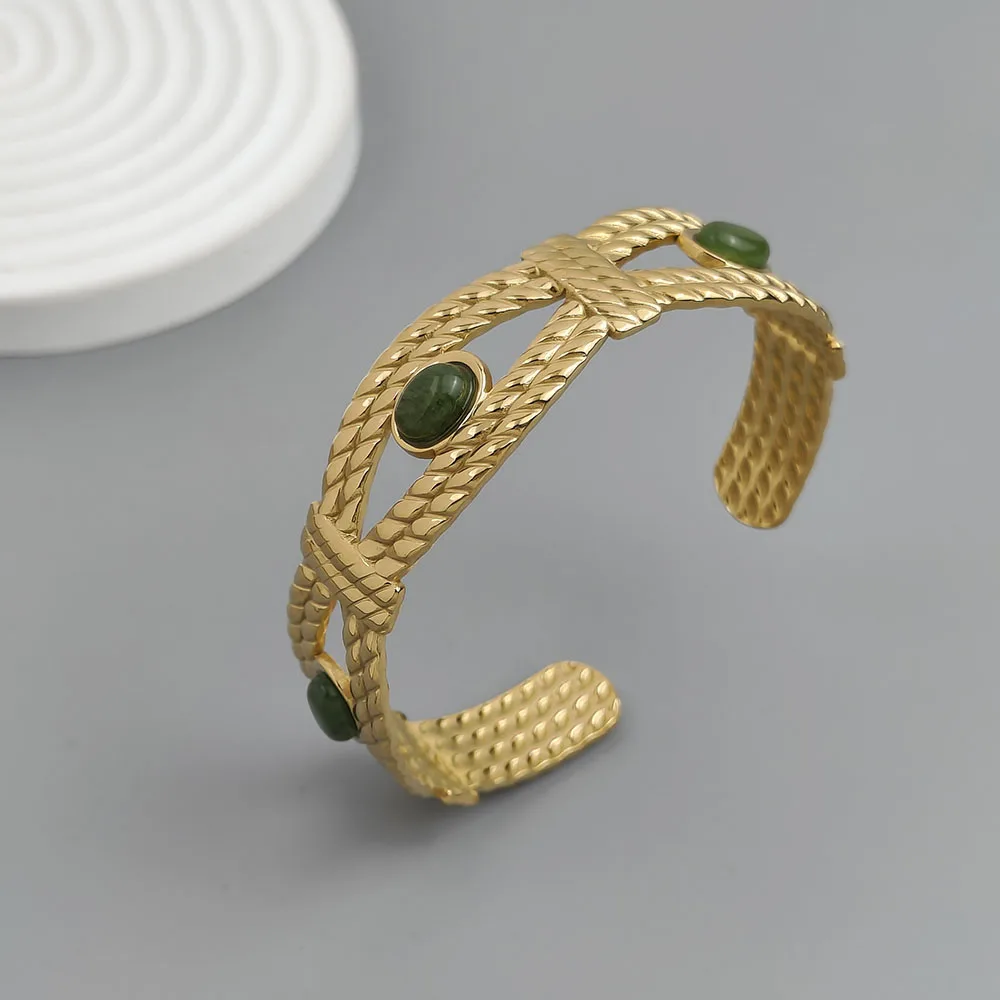 

Original heavy metal sapphire gold-plated stainless steel women's bracelet, waterproof and rust-free, couple bracelet