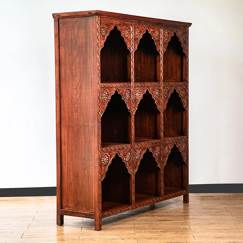 

Thai Wooden Elm Carved Vintage Display Cabinet Antique Cabinet Boutique Display Cabinet Lobby