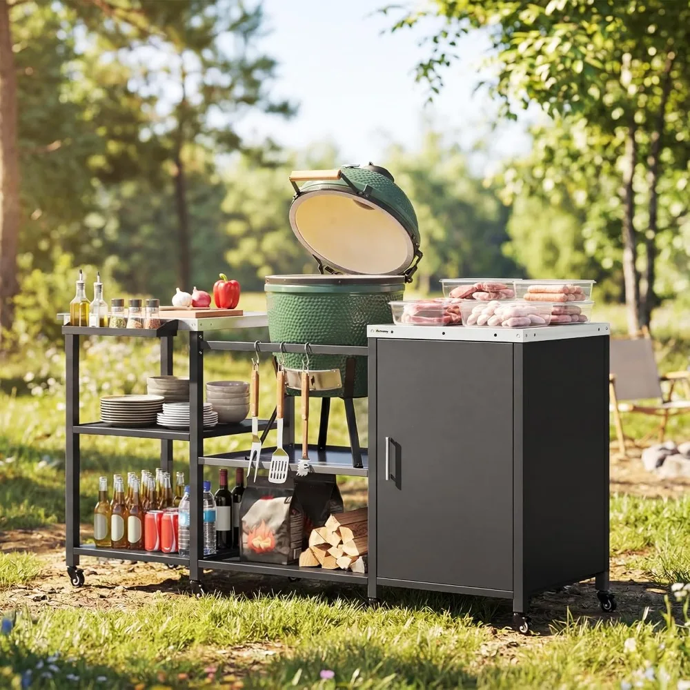 Outsunny Grill Table for Big Green Egg Grill Heavy Duty BBQ Prep Table