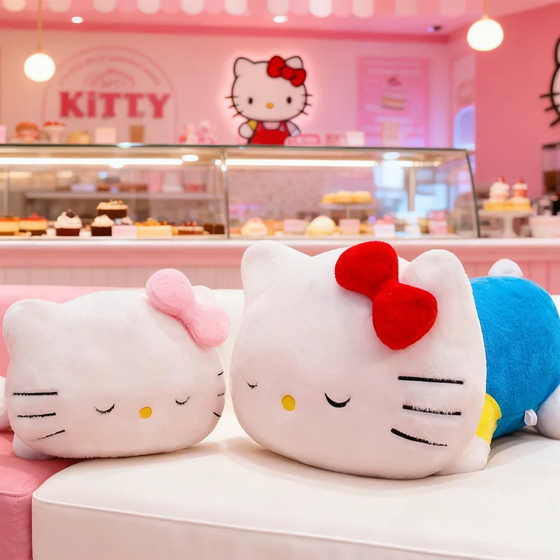30-60cm 귀여운 누워있는 키티 고양이 베개 만화 헬로키티 소파 베개 방 장식 플러시 장난감 취침 동반자 안락 인형 선물