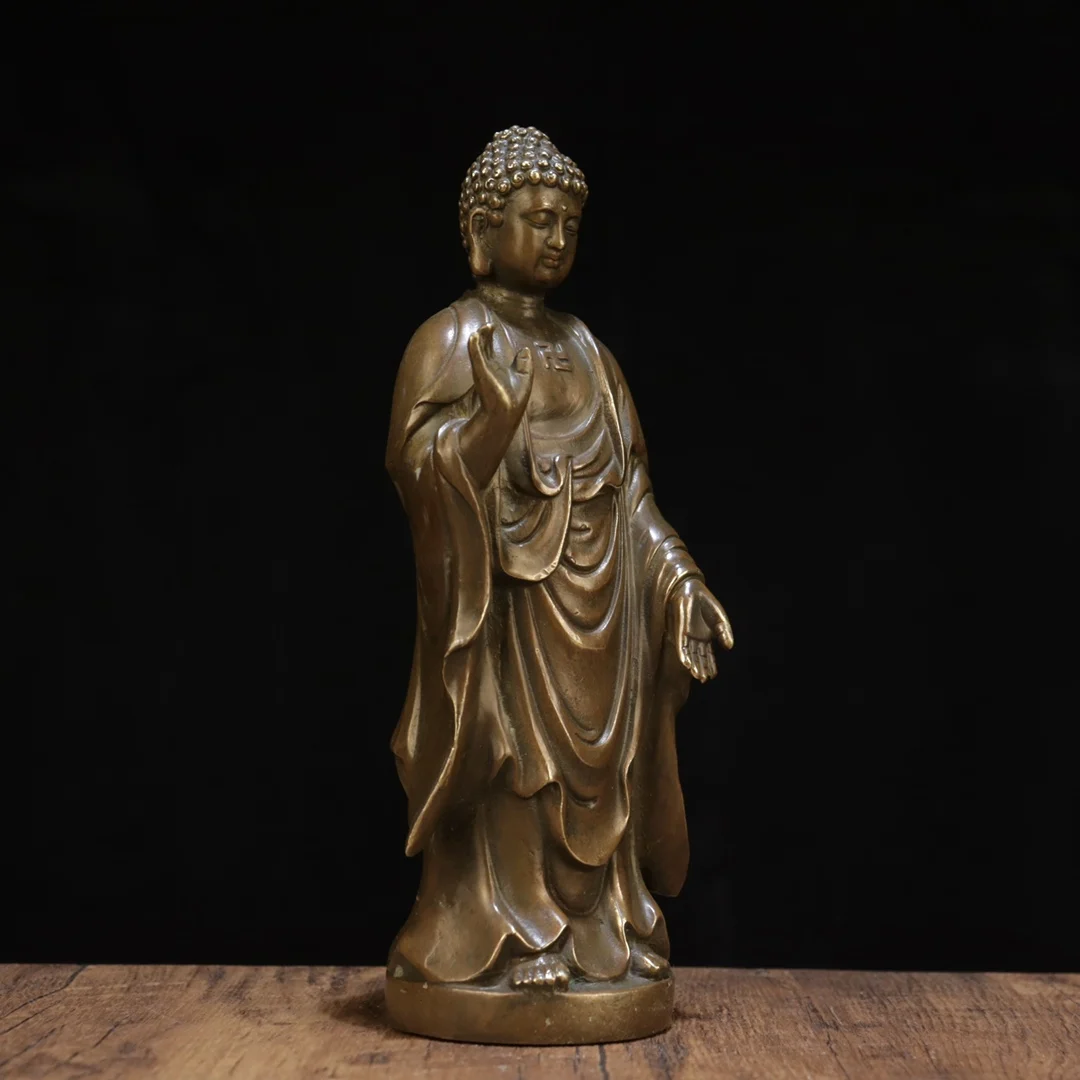 9 "المجموعة الشعبية القديمة Xizang القديمة النحاس أميتابها شاكياموني يجلس بوذا الحلي قاعة العبادة تاون هاوس طرد الأرواح الشريرة