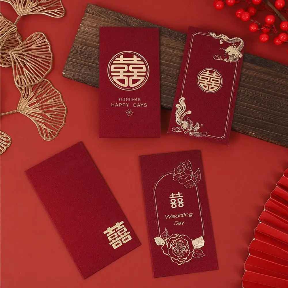 

6pcs Chinese Style New Year Red Envelopes Blessing Traditional Wedding Money Pocket Hongbao Gifts Packing Bags