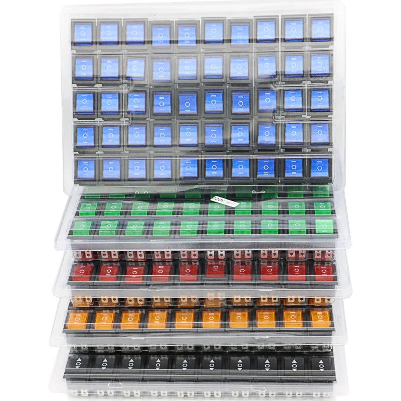 50Pcs Latching/Reset Rocker Switch Boat-shaped Switches ON/OFF/ON 3 Position  I/O/II 6 Pins Power Button Switch with Light KCD4
