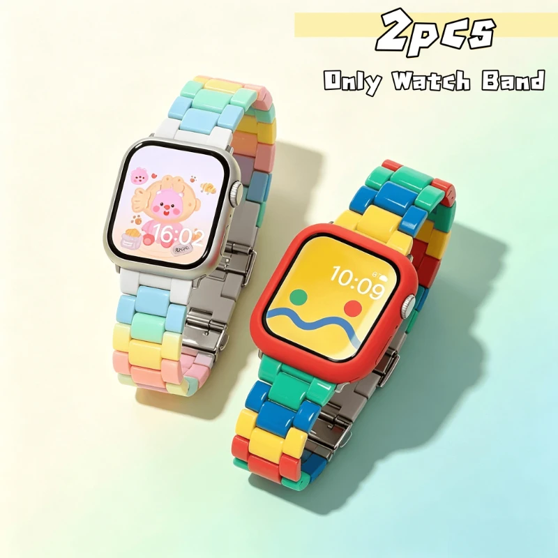 2 Styles Colorful Block Band for Apple Watch Strap 45mm 41 38 49 44 40 42 46mm Bracelet iWatch Series 12 11 10 9 8 7 6 se 5 4 3