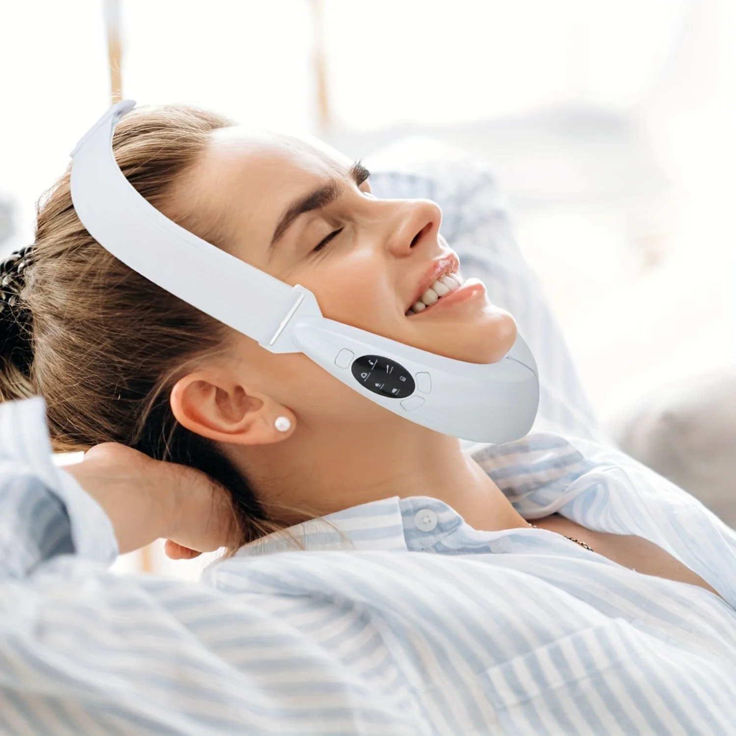 Double Chin Reducer Machine, V Line Face Lift Massager, Portable Shaping Facial Massager - White