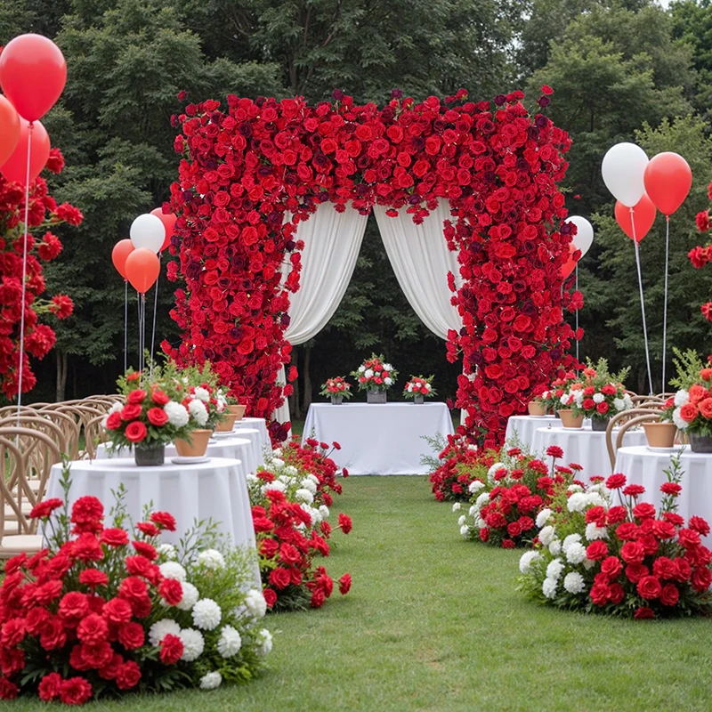 

A8757 Luxury Red Burgundy Rose Flower Row Decor Wedding Backdrop Frame Arch Floral Arrangement Window Display Event Supplies