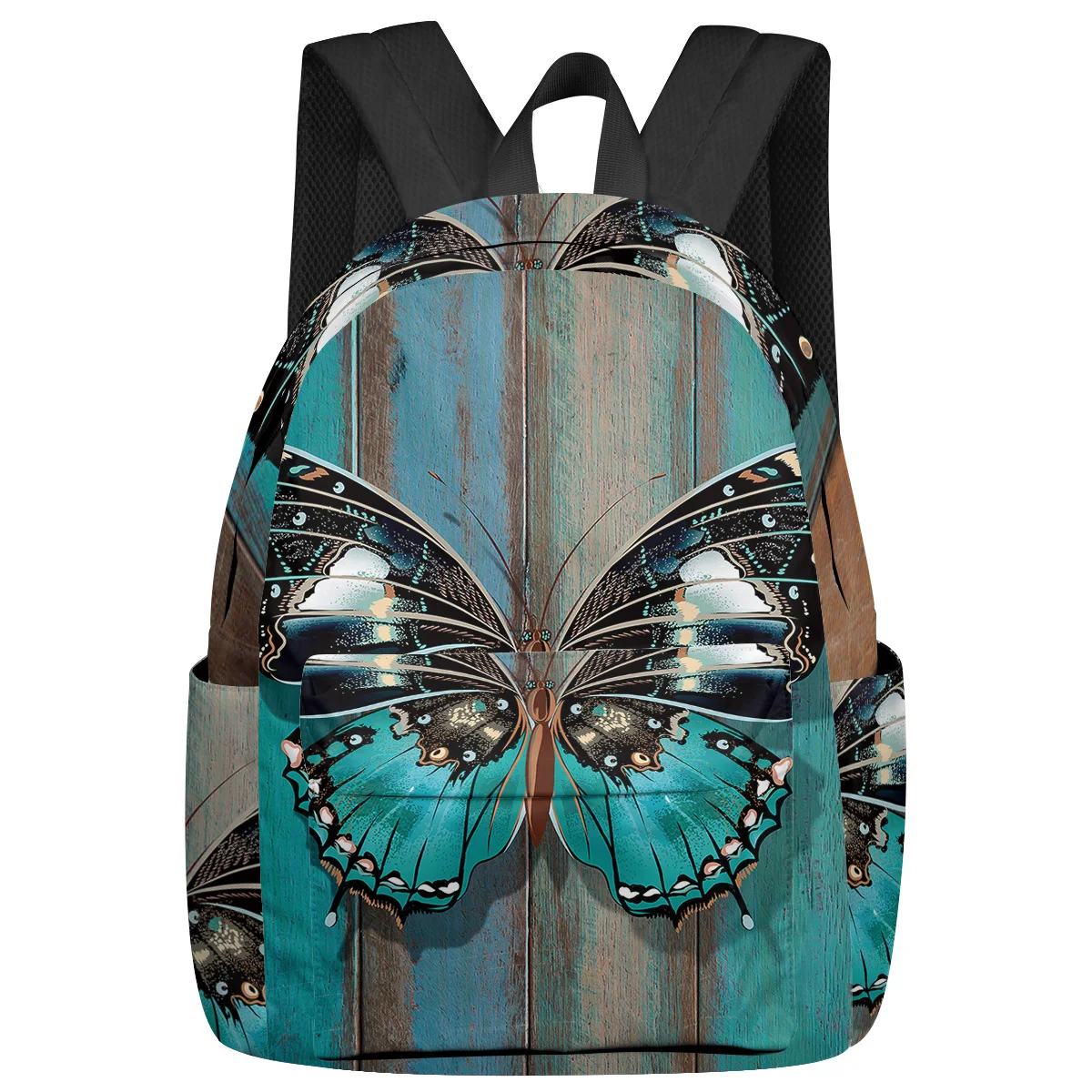 Wooden Texture Turquoise Butterfly Women Man Backpacks Waterproof School Backpack For Student Boys Girls Laptop Bags Mochilas