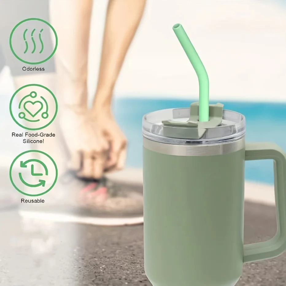 6 pcs Reusable Silicone Straws, Straw Replacement for Stanley H2.0 FlowState Cups 40 oz Cups