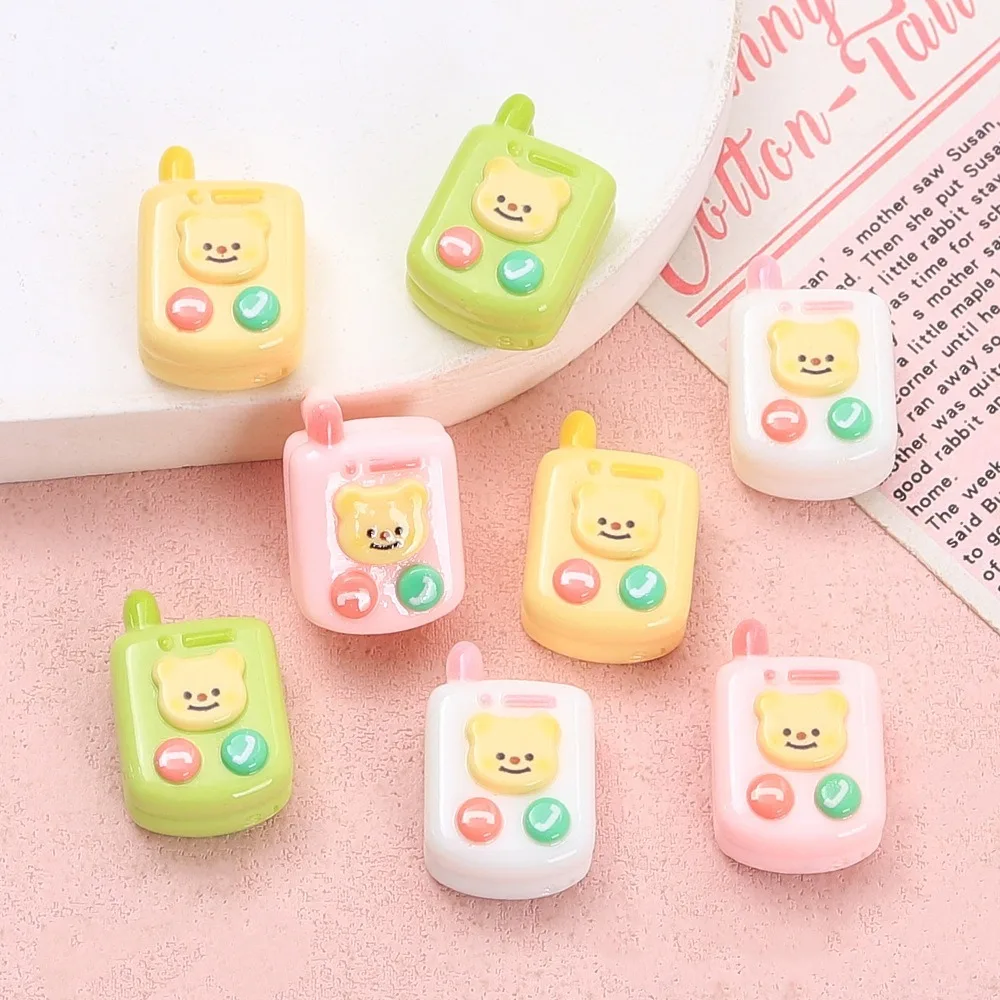 10Pcs Kawii resin bear phone Series Miniature Flat Back Cabochons For Hairpin Scrapbooking DIY Home Decor Craft Accessories