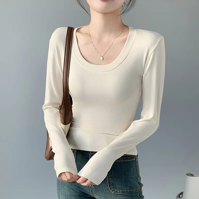 

Women's Clothing Round Neck Base Layer Spring Innerwear Outerwear Self-Cultivation Versatile Long Sleeves T-Shirt Tops