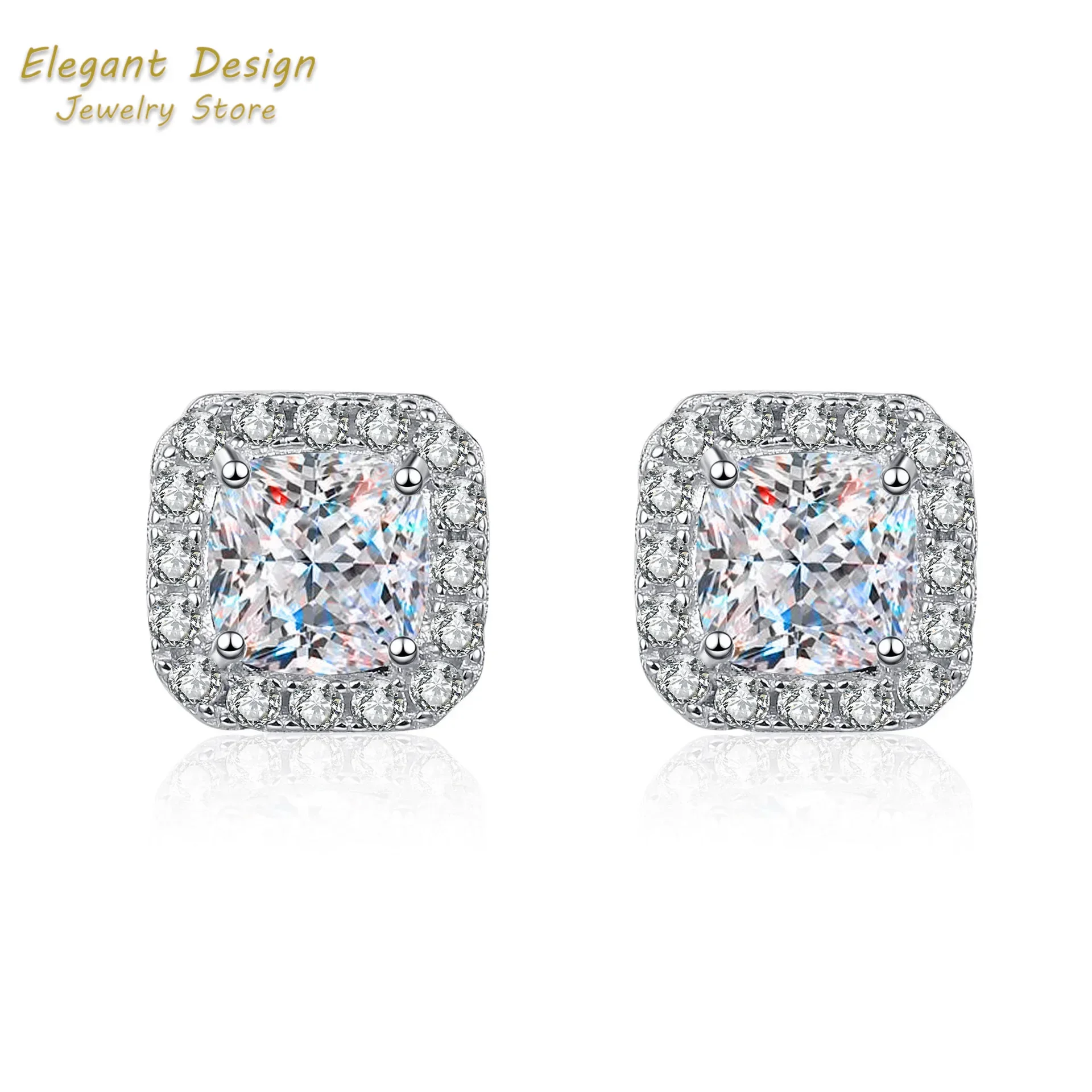 

Anniversary Gifts Square Diamond Earring 1/2ct Moissanite Platinum Pt950 Luxury Stud Earrings for Women Wedding Fine Jewelry