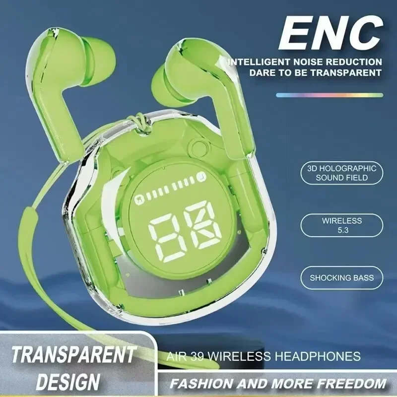Air39 شفاف ENC لعبة الحد من الضوضاء سماعة رأس بخاصية البلوتوث عمر بطارية طويل ثلاثية الأبعاد مجال الصوت وباس بلوتوث 5.3 سماعة أ