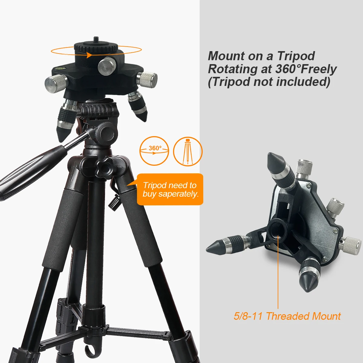 

heipoe laser level Metal Base 360 Rotation Adjustment Tripod Bracket Base for 1/4- or 5/8-inch interface laser Measure Tool