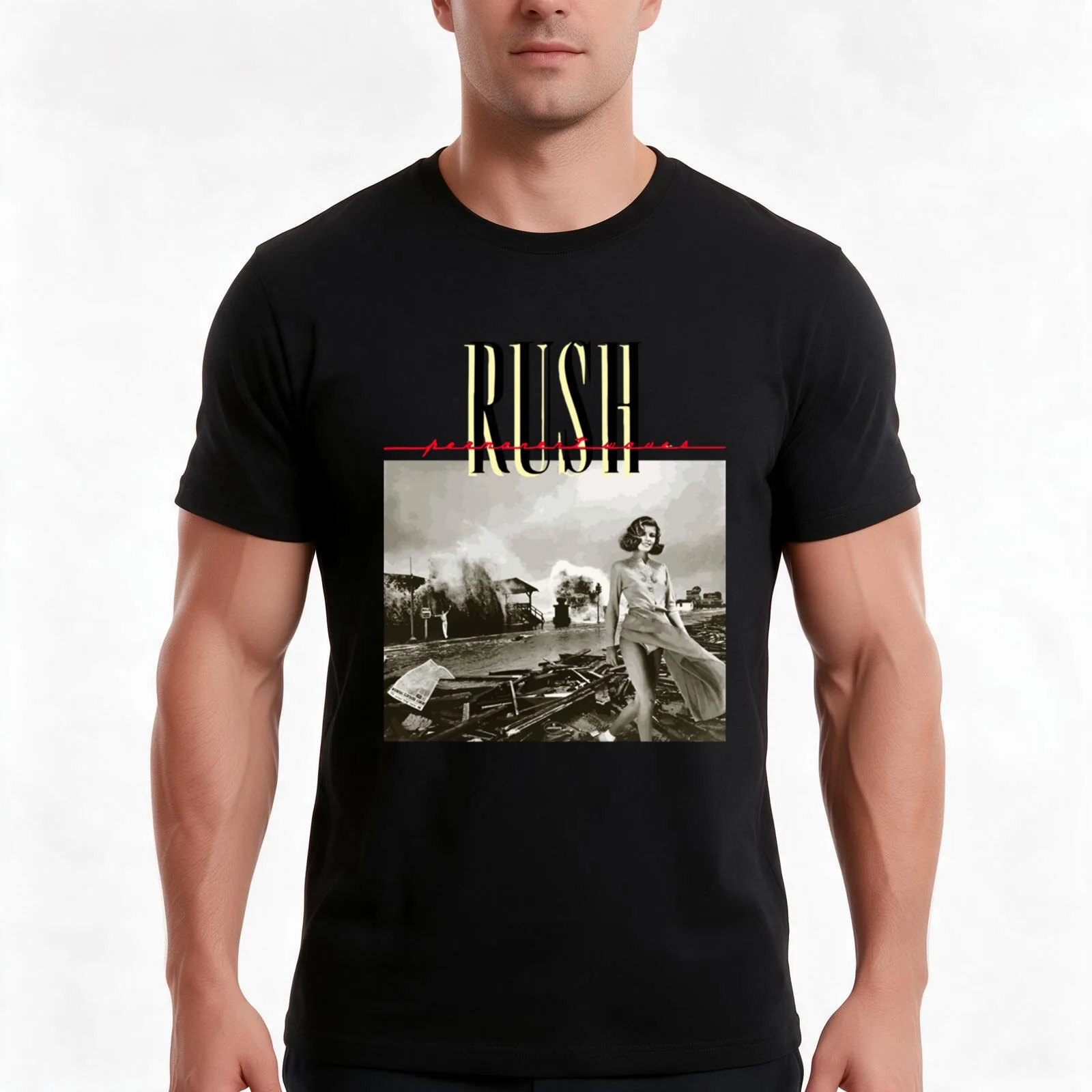 Rush Permanent Waves T-Shirt, Summer Casual Cotton Tee, Oversized Streetwear Tops, Vintage Graphic Print, Loose Fit Short Sleeve